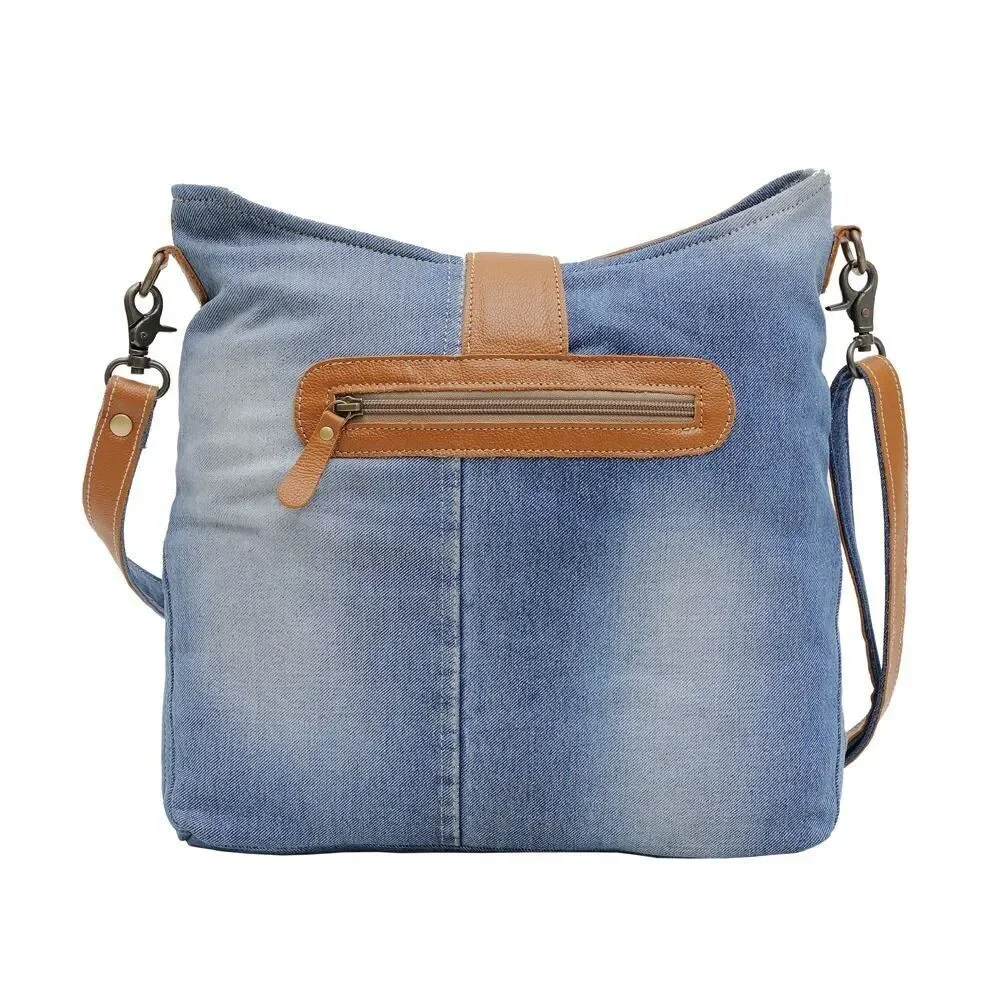Myra Bag Handmade Janesa Shoulder Bag Upcycled Canvas & Cowhide Leather